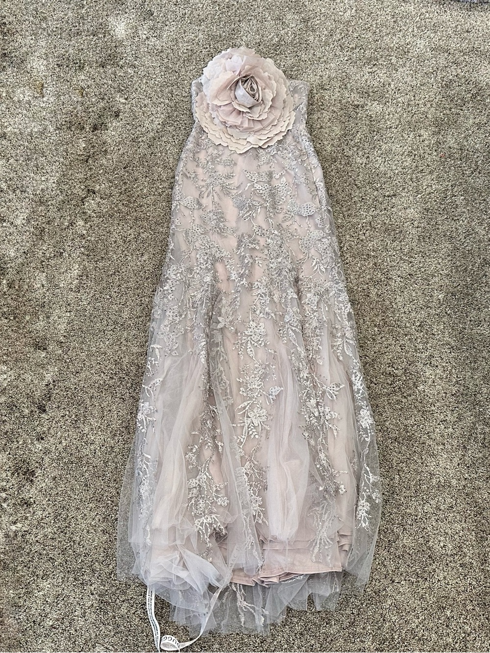 Mac Duggal 21036 Pink Strapless Lace Embellished Trumpet Gown Sz 2